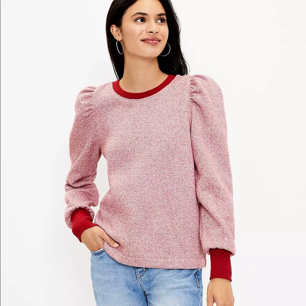 NWT Loft Red Puff Sleeve Sweatshirt XS